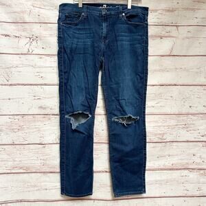 7 FOR ALL MANKIND Crop Roxanne Distressed Skinny Jeans Sz 14 / 32